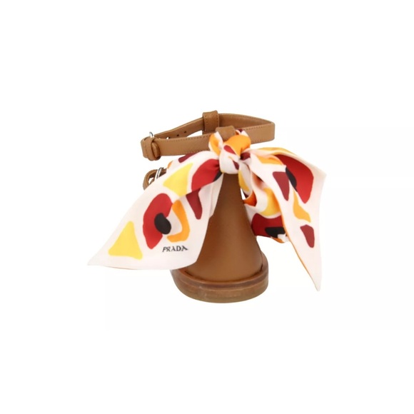 NIB Prada Women's Brown Leather Gladiator Sandals 1X096M With Silk Scarf Size 37 - Picture 5 of 16